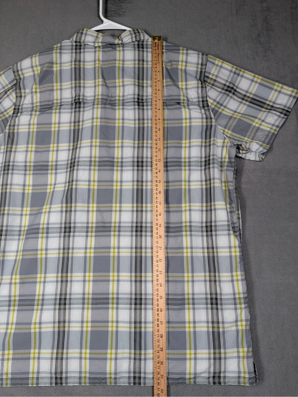 The North Face Mens XL Grey Plaid Short Sleeve Button Up Hiking Shirt Quick Dry